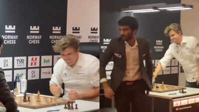 Watch: Magnus Carlsen bangs fist on board after loss to D Gukesh at Norway Chess, leaves in a huff | Chess News